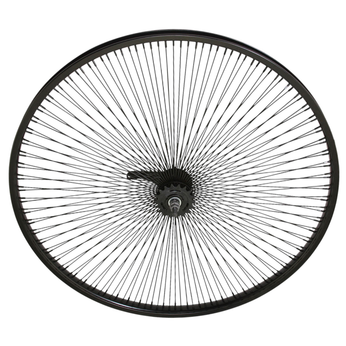29 Inch x 32mm Steel Coaster Wheel 144 Spoke 14G Black 3/8 Axle Single Wall Black.